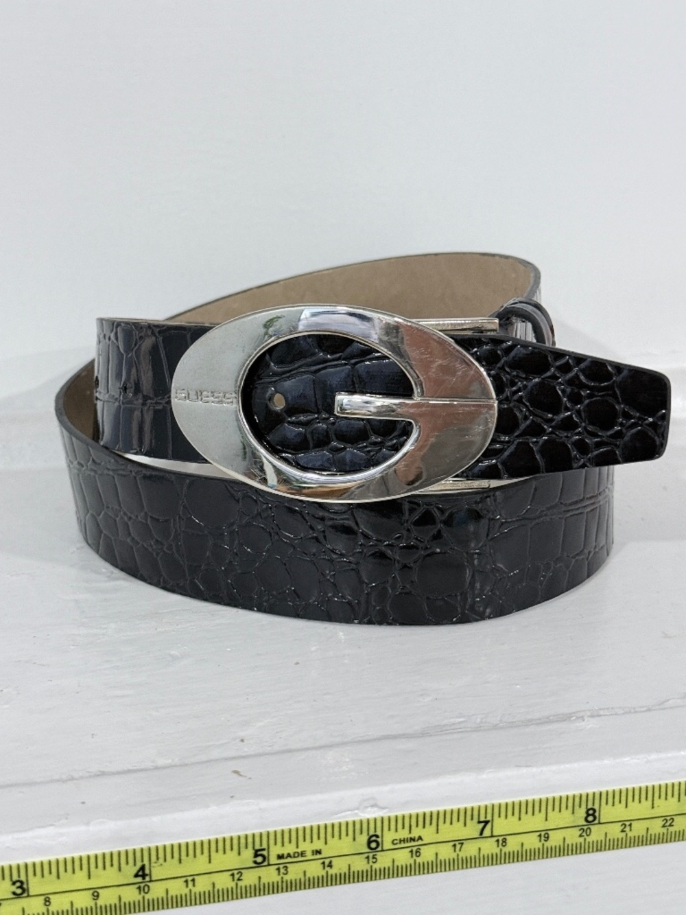 Guess Big G Black Patent Belt